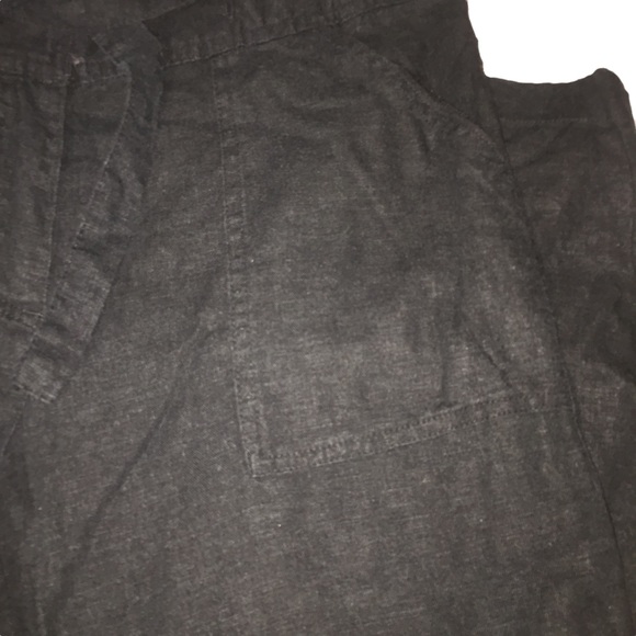 Black Linen Blend Wide Leg Pants Sz 10 Tie Front Pockets - Picture 4 of 9